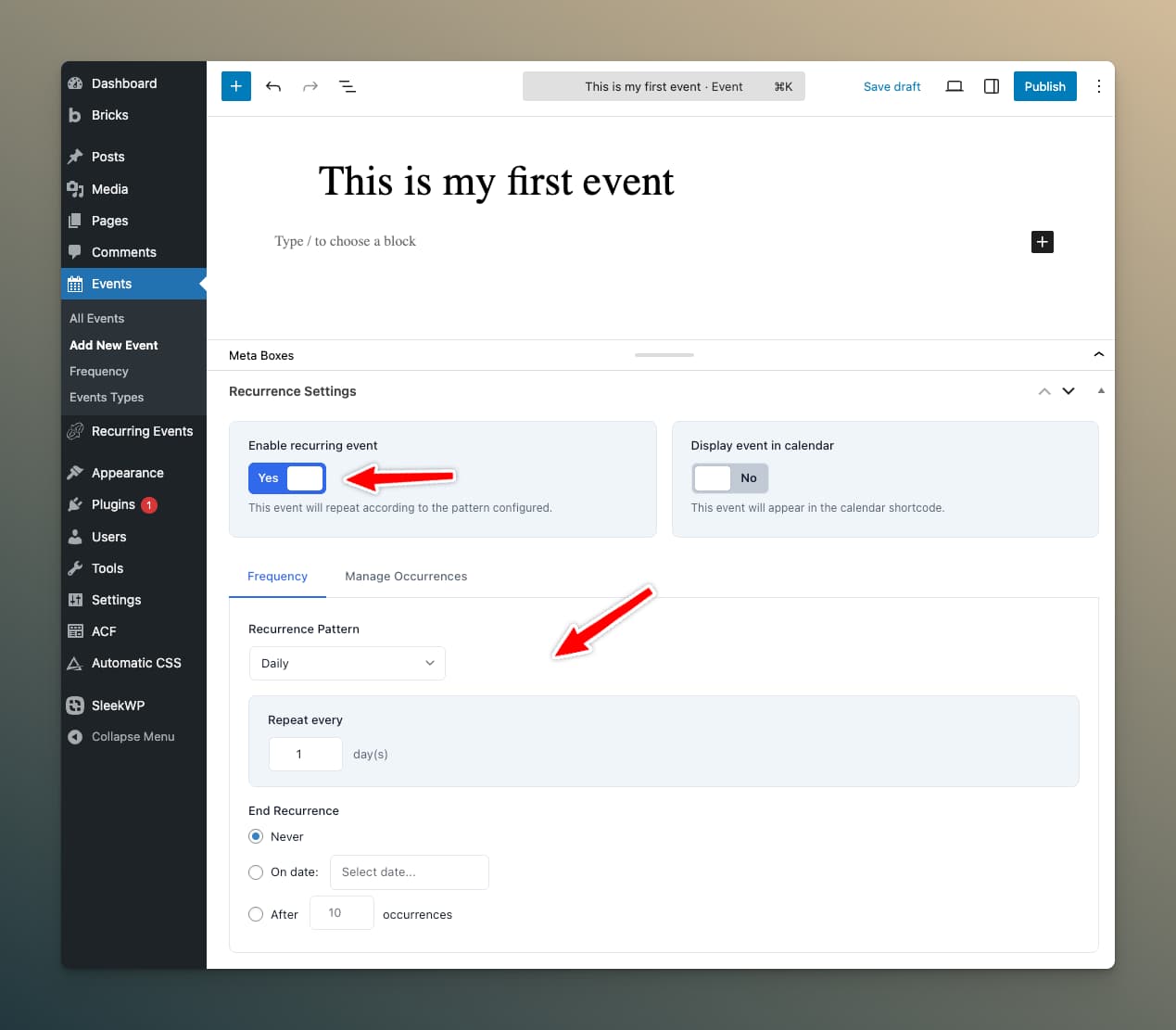 Recurrence Metabox On